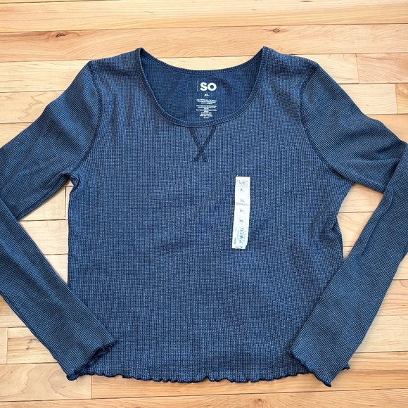 SO Basic Cropped Thermal Tee - Juniors XL - Blue NWT - Picture 1 of 5